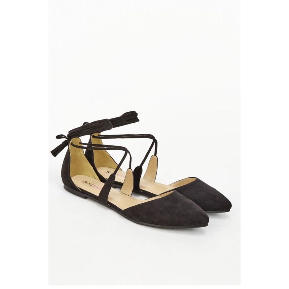 ShoeDazzle Missty Black Pointed Lace-Up Flats w/ Tassels Sz 8 NIB